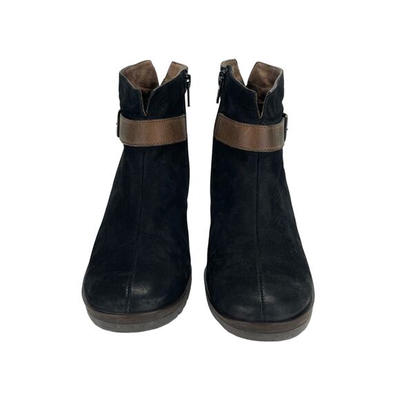 Paul Green Black Heeled Ankle Boot Sz 7.5 Leather Vintaged Finish Padded footbed - Picture 3 of 14